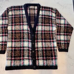 Vintage 80’s Plaid Knit Sweater Cardigan Preppy Grandpa Size Large